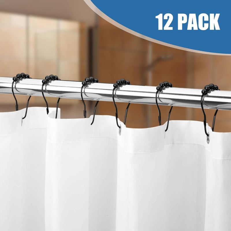 LifHap Shower Curtain Rings,Shower Curtain Hooks,Rust Proof Secure Lock Ring Clips for Hanging Bathroom Curtain (Black Pear-Shape) - Image 3